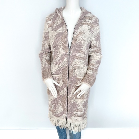 $870 NWT | Marc Cain | N2 Long Cardigan Hooded Knit Fringe Zip Up Wool Alpaca 6 - Picture 8 of 17
